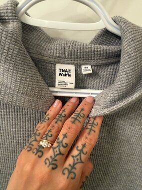 TNA Light Grey Waffle Knit Cowl Neck Sweater